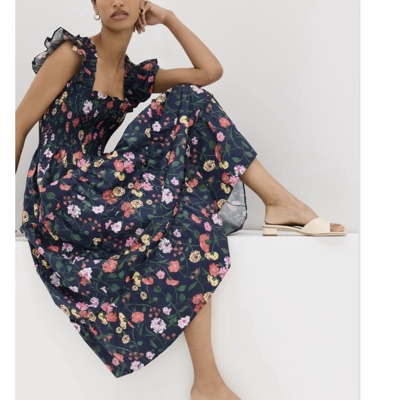 Hill House Navy Peony Floral Ellie Nap Midi Dress Size XXL Pockets - Picture 3 of 11